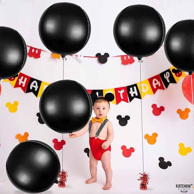 KatchOn, Black Balloons - 22 Inch, Pack of 6 | Black Foil Balloons, 4D Metallic Balloon for Graduation Decorations 2026 | Graduation Balloon for Black Birthday Decorations, Prom Decorations 2026