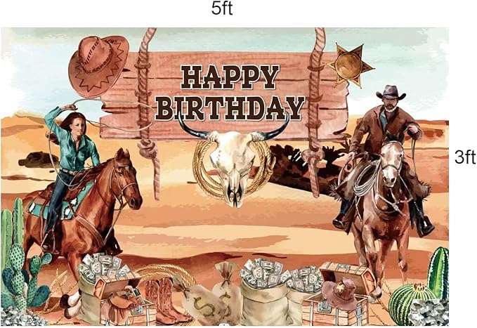 Western Cowboy Birthday Party Decorations Set with Western Cowboy Theme Happy Birthday Banner Balloon Cake Topper Cupcake Topper Background for Western Cowboy Party Supplies