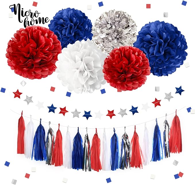 4th of July Patriotic Decorations Set - 27 PCS Red White and Blue Party Supplies for America Independence Day, Memorial Day, Happy Birthday America