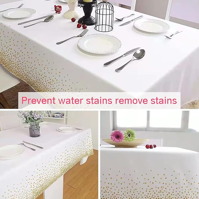 2 Packaging Pink and Gold Plastic Tablecloth, 54 inch x108 inch Rectangular Disposable dot Party Table Cover, Suitable for Birthday, Graduation, Restaurant, Wedding Decoration Tablecloth