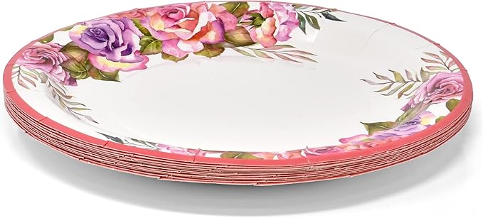 Gift Boutique 96 Pcs Floral Pink & Purple Flower Party Supplies Set Paper Plate Cup Napkin for Girl Baby Shower Tea Birthday Flowers Disposable Tableware Serves 24