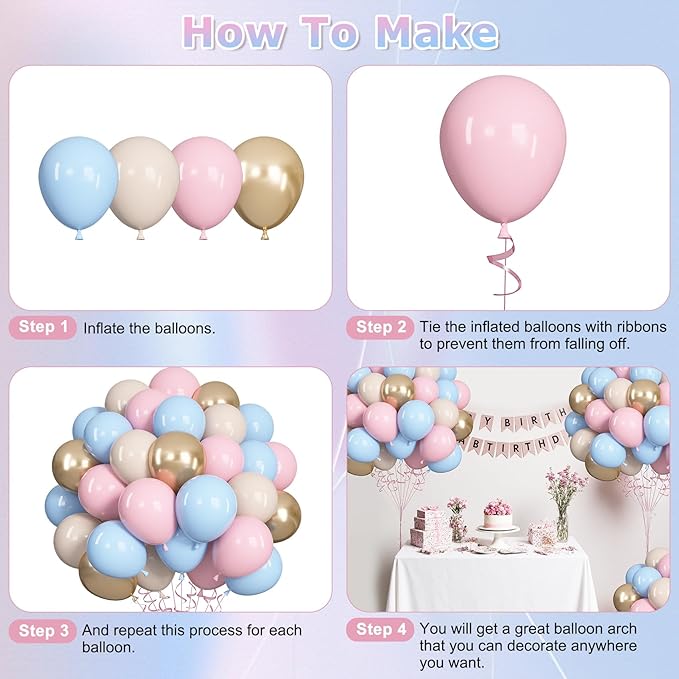 Ouddy Life 71pcs Gender Reveal Balloons Set, 12 inch Pastel Pink Blue Sand White Metallic Champagne Gold Latex Balloons for Boys Girls Baby Shower Gender Reveal Birthday Wedding Party Decorations