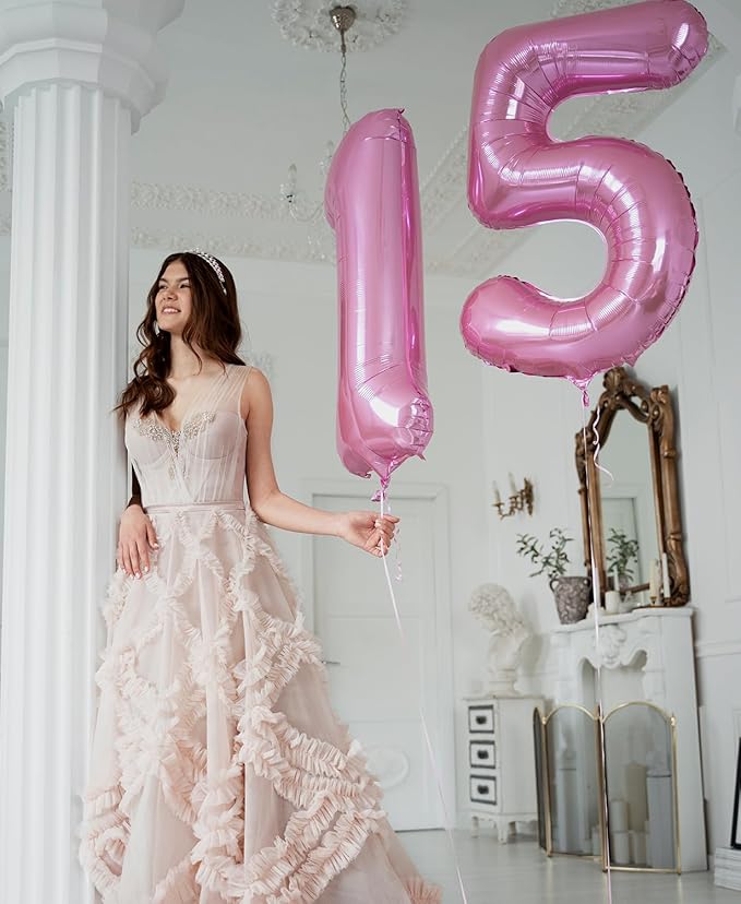 Pastel Pink 1 Balloons, 40 Inch Large Light Pink Foil Number Balloons 0-10, Self-Sealing 1st Birthday Balloon for Girls Women Anniversary Baby Shower Princess Party Decorations Supplies