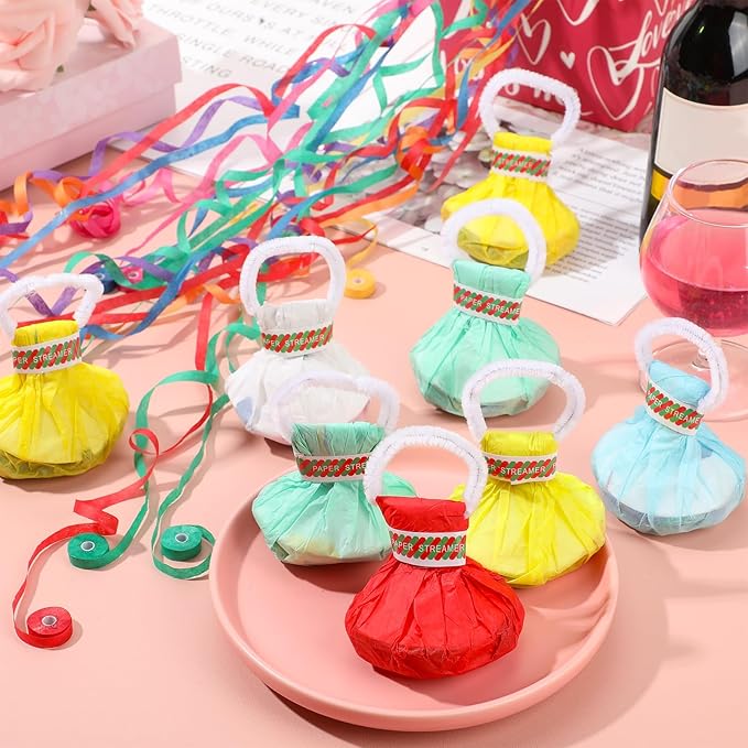 150 Pcs Throw Streamers Colorful Hand Held Streamer No Mess Confetti Crackers Party Streamers Wedding Toss for Engagement Graduation Party Favors Shows Supplies