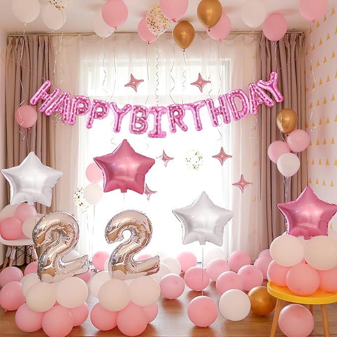 CANREVEL Happy Birthday Banner 13pcs 16 Inch Mylar Foil Letters Balloons Birthday Party Decorations for Kids and Adults - 3D Pink Heart