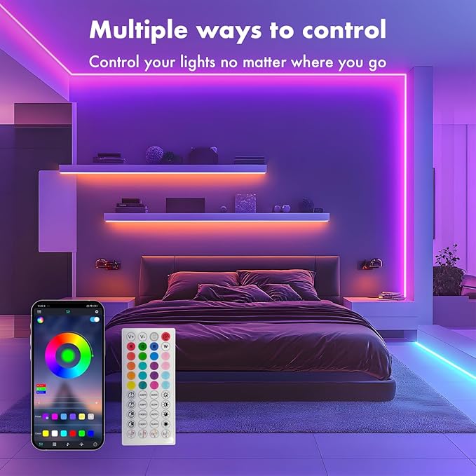 SILFU Neon Rope Lights, 20FT RGB LED Strip Lights, Waterproof IP67 LED Lights for Bedroom, DIY Design, Music Sync, 44 Key Remote Control, Multiple Modes for Bedroom, Holiday Decoration