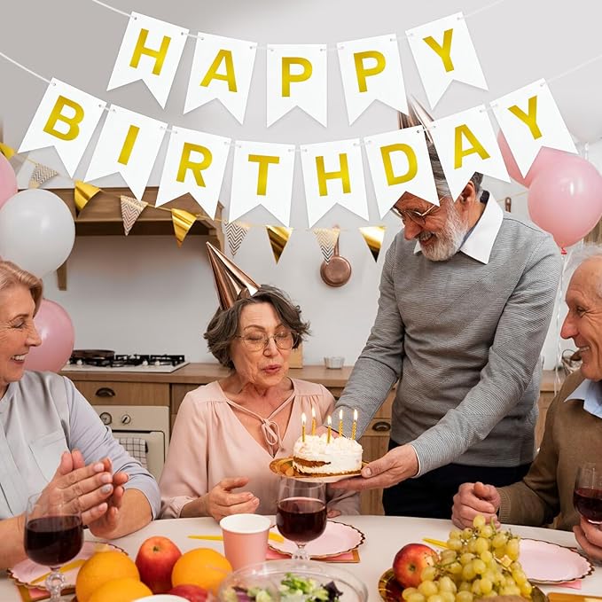 Happy Birthday Banner Signs with Shiny Gold Letters, Gold Birthday Party Decorations for Women Men Girls Boys