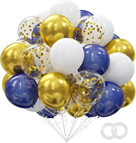62pcs Gold Navy Blue Balloons Kit - 12 Inches Gold Blue Party Decoration Balloons for Graduation Baby Shower Birthday Graduation Party Decorations Favors