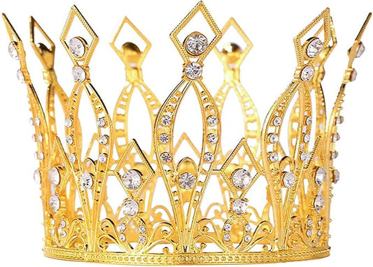 Crown Cake Topper Rhinestone Crystal Handmade Tiara Cake Decoration for Baby Shower Birthday Wedding Party Favors (Gold)