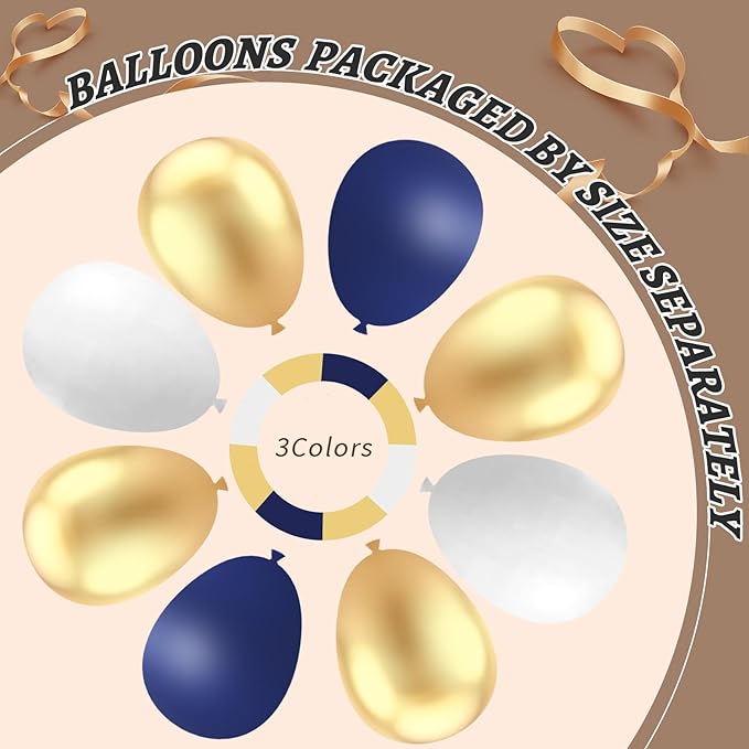 412Pcs Navy Blue and Gold Balloons Arch Garland Kit,5 10 12 18 inch gold and blue balloons for Birthday, Wedding, Graduation, Anniversary Decorations