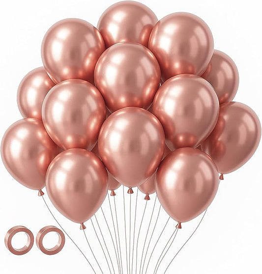 Voircoloria 105pcs Metallic Rose Gold Balloons 12inch Chrome Rose Gold Balloons for Boys Girls Birthday Baby Shower Gender Reveal Wedding Decorations