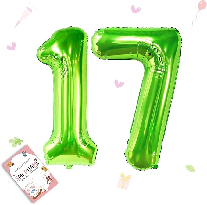 40 inch Number Balloon 0-9 Green Large Number 17 Balloons,Digital Balloons for Birthday Party Celebration Decorations Supplies, Helium Foil Number Balloons for Wedding Anniversary
