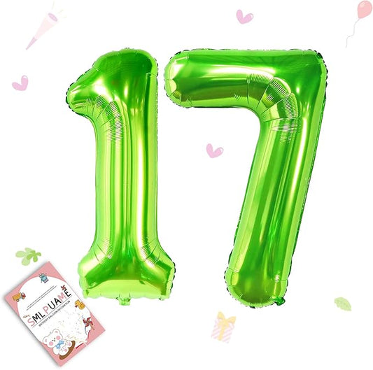 40 inch Number Balloon 0-9 Green Large Number 17 Balloons,Digital Balloons for Birthday Party Celebration Decorations Supplies, Helium Foil Number Balloons for Wedding Anniversary