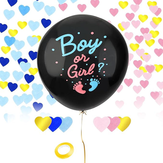 Gender Reveal Balloon, 36 Inch Black Gender Reveal Balloon Big Boy or Girl Balloon Kit with Footprint Blue and Pink Confetti for Baby Genders Reveal Ideas Party Decorations Baby Shower Party Supplies