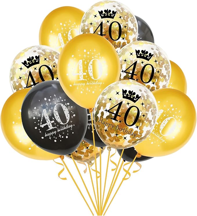 SHUNTAI 40th Birthday Balloons Black and Gold 40 Birthday Decorations for Men Women Latex Confetti Balloon 40 Years Old Theme Birthday Party Supplies 15 Pack 12 Inch(40 balloons for birthday party)