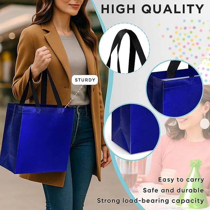 VGOODALL 15 Pack Gift Bags with Handles, 12.6" x 5" x 11" Large Blue Reusable Gift Bags Bulk for Birthday Wedding Party