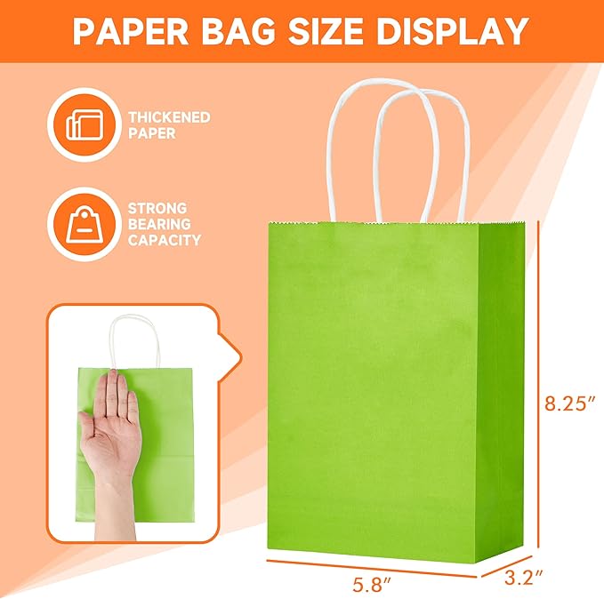 METAPRINT 48 Pcs Rainbow Paper Gift Bags with Handles in Bulk, 5.8x3.2x8.25 inch Small Kraft Paper Bags for Birthdays, Party Favors, Wedding (8 Colors)