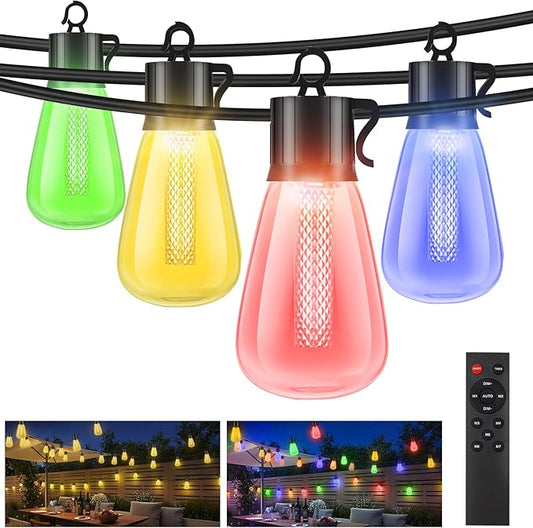 litogo 60FT Color Changing Outdoor String Lights with Remote - Dimmable LED RGB Patio Lights for Outside with Shatterproof Waterproof Edison Bulbs for Yard Gazebo Party Wedding Holiday