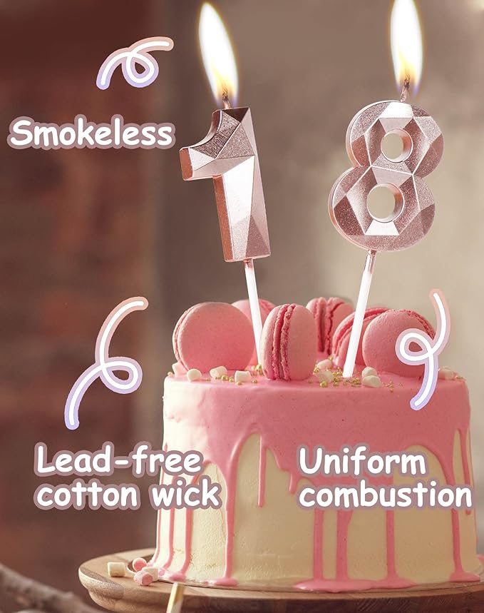 16th Birthday Candles,Number 16 Candles,Rose Gold Happy Birthday Candle for Cake,3D Design Cake Topper Decorations for Boy Girl Women Men Pet Birthday Party Wedding Anniversary Celebration Supplies