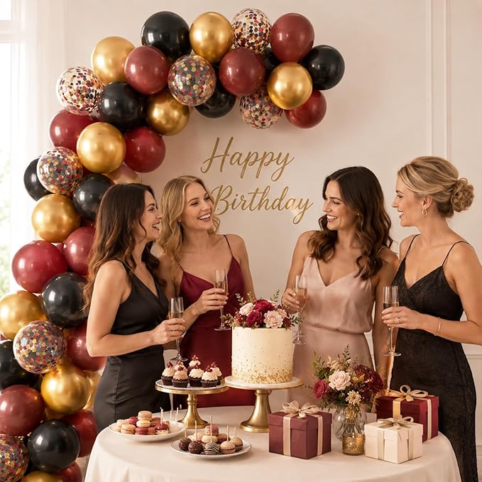 Burgundy Gold Balloons, 60Pcs Burgundy Balloon, 12 Inch Metallic Gold Wine and Black Latex Balloons for Birthday Party Bachelorette Graduation Anniversary Bridal Shower Celebration Party Decorations