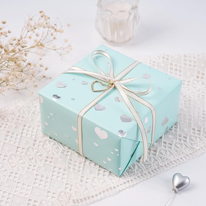 WRAPAHOLIC Wrapping Paper Roll - Mini Roll - 3 Rolls - 17 inch X 120 inch Per roll - Pastel Color and foil Patterns for Wedding, Bridal Shower, Birthday, Baby Shower, Mother Day, Valentine's Day