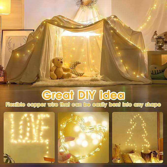 2 Pack 46Ft Fairy Lights Battery Operated, 140LED RGB Color Changing Sliver Wire String Lights for Bedroom,Backyard,Wedding,Tree, Mason Jar, Wall, Stairs,Christmas Decor