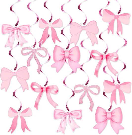 jijAcraft Pink Bow Garland, 20Pcs Bow Birthday Banner, Girl Theme Party Garland Banner, Pink Swirls Decoration for Baby Shower, Bridal Shower, Bachelorette