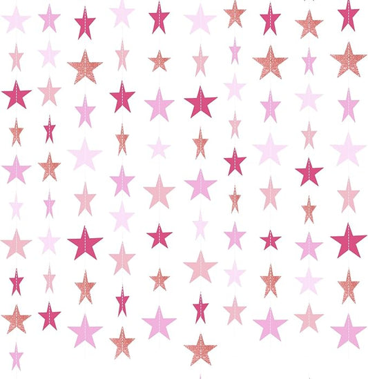 Patelai Glitter Star Garland Banner 2026 Graduation Decor 130 Feet Star Hanging Banner Twinkle Backdrop for Party Birthday Classroom Wedding Supplies(Pink,Purple)