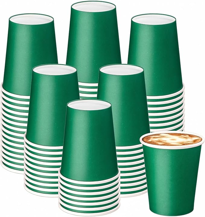 75 Pack 8 oz Disposable Coffee Cups, Paper Hot Cups, Beverage Cups Suitable for Home, Kitchen, Office, Paper Cups for Birthday Parties, Outdoor Campings and DIY (Green)