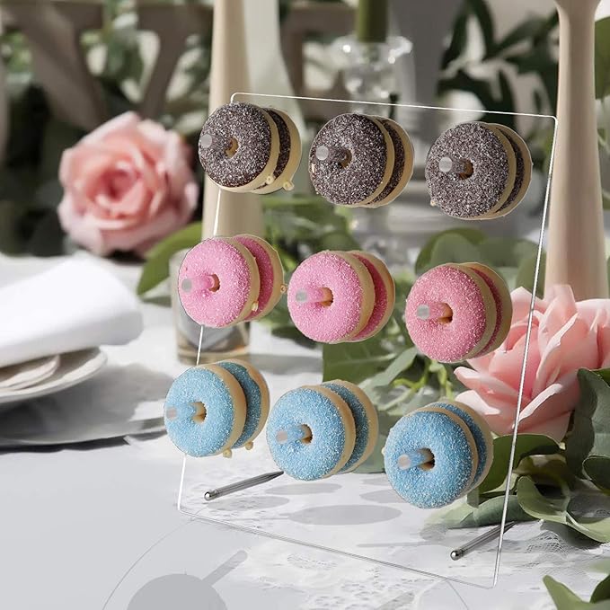 weddingwish Clear Donut Stands, Acrylic Donut Wall Display Stand, 2 Pack Donut Board for Dessert Table, Bagel Doughnuts Holder for Party Birthday Gathering