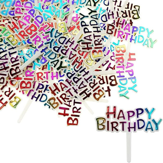 SaktopDeco 50 PCS Colourful Plastic Happy Birthday Cupcake Toppers Small Birthday Cake Toppers Picks for Party Dessert Table Decorations Supplies