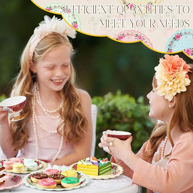 Umigy 100 Pcs Mother's Day Tea Party Decorations 7 Inch Floral Paper Plates Disposable Blossom Dessert Saucers Sets Floral Dessert Dishes for Girls Women Birthday Party Supplies