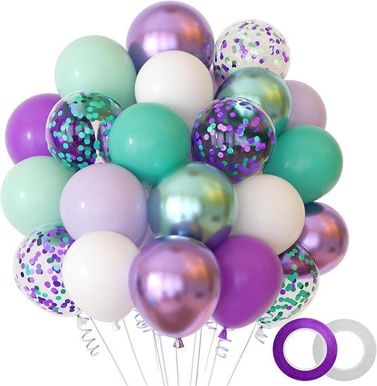 NACHLYNN 60 Packs Purple Lavender Party Confetti Balloons 12 Inches Happy Birthday Balloon for Valentine's Day Wedding Baby Shower Birthday Party Decorations