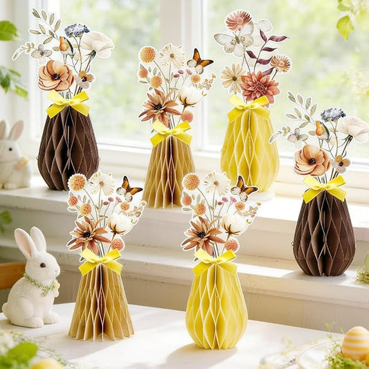 SUNBEAUTY Boho Flower Table Decoration 9Pcs Brown Floral Honeycomb Centerpieces Natural Party Decorations Paper Flower Table Decor for Home Rustic Wedding Baby Shower Neutral Birthday Party Supplies