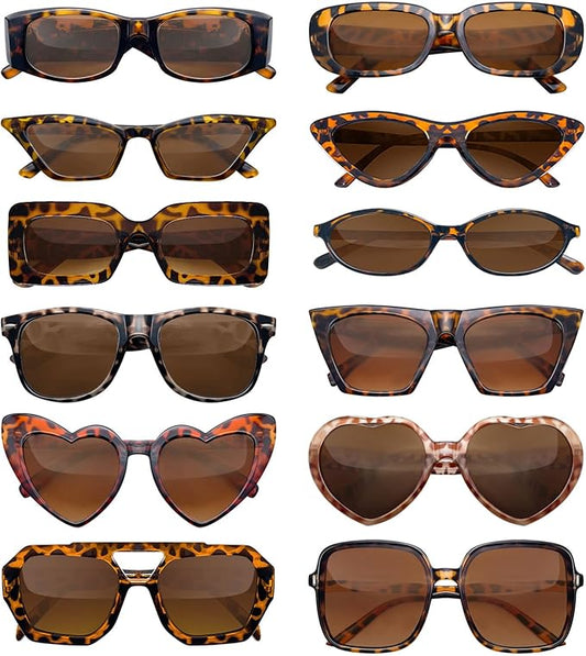 SUNOVELTIES 12 Mixed Style Sunglasses Classic Retro Party Favors Eyewear Costume Accessories Bulk Glasses for Unisex Adult