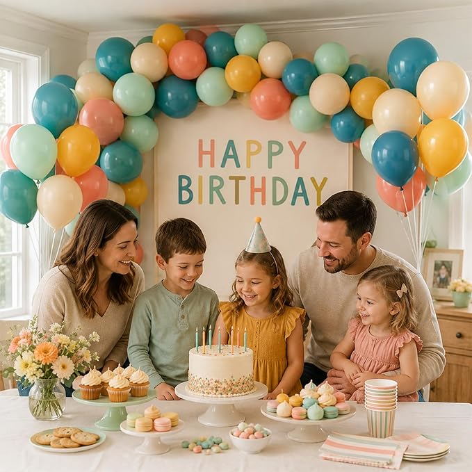 Colorful Balloons, 60Pcs Retro Multicolor Balloon, 12 Inch Latex Vintage Rainbow Balloons for Baby Shower Kids Birthday Party Carnival Graduation School Event Picnic Boho Theme Party Decoration