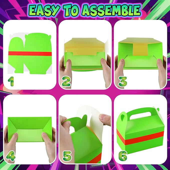 Marspark 24 Pack Green Turtle Anime Birthday Party Supplies, Paper Gift Boxes, Cartoon Candy Treat Boxes for Anime Themed Birthday Party Decorations(Green Pattern)