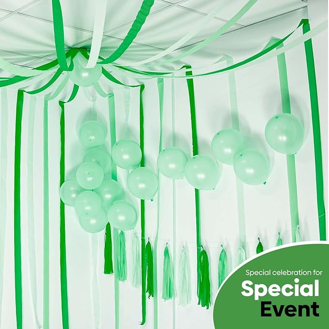 Captain Décor 8 Green Streamers with White, 656ft Pack of Green Crepe Paper Roll for Party Decorations, Party Streamers for Birthday Decorations (1.8 inch x 82 ft/Roll)