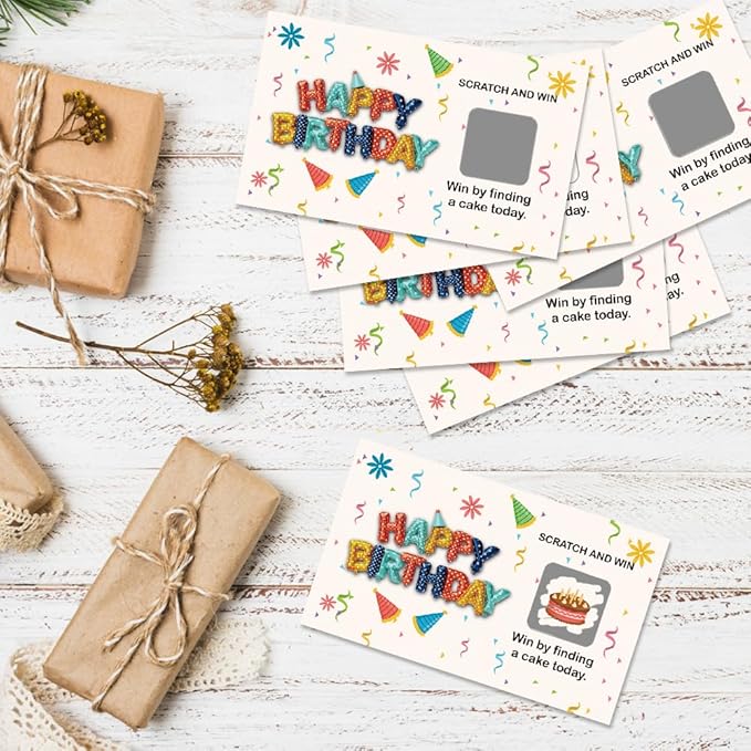 50 Pcs Happy Birthday Scratch off Game Cards, Colorful Balloons Scratch Cards for Birthday Party, Lottery Group Games Activity, Birth Day Raffle Tickets, Party Supplies