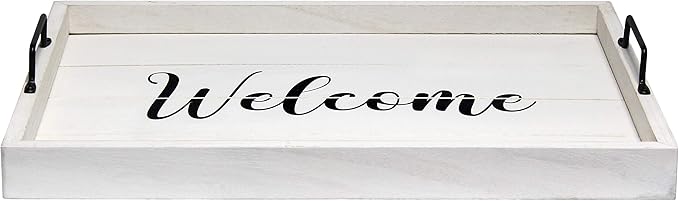 Elegant Designs HG2000-WWC Decorative Wood Serving Tray w/Handles, 15.50" x 12", Welcome (Pack of 10)