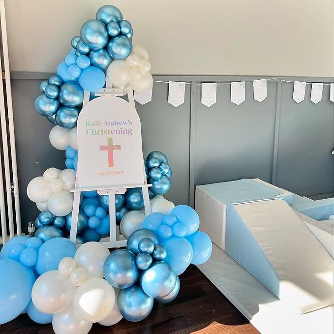 Blue and White Latex Balloons, 60pcs 12 Inches Metallic Blue and White Confetti Balloons with 1 Ribbon for Bridal Shower, Birthday, Baby Shower Party Decorations