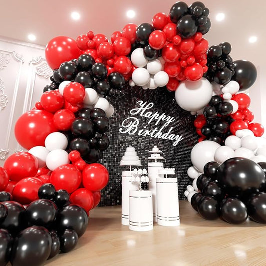 Red and Black White Balloons Garland Arch Kit 200Pcs - 5 10 12 18 inch Different Size Balloons for Graduation Birthday Anniversary Racing Car Poker Card Theme Party Decorations