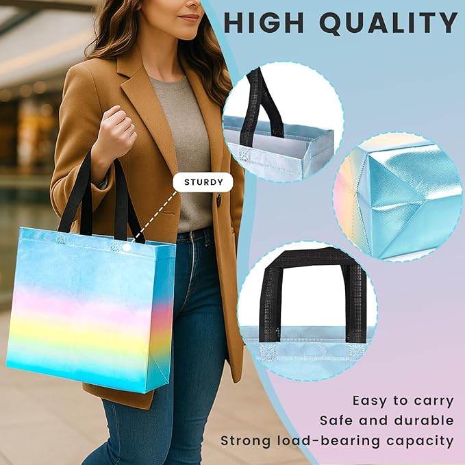 VGOODALL 15 Pack Large Gift Bags with Handles, 12.6" x 5" x 11" Iridescent Reusable Gift Bags Bulk for Birthday Wedding Party Favor