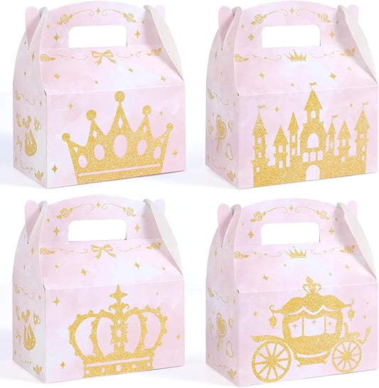 WERNNSAI 12 Pack Princess Candy Boxes - Pink Princess Birthday Party Decorations Goodie Boxes Castle Party Favors for Birthday Wedding Supplies