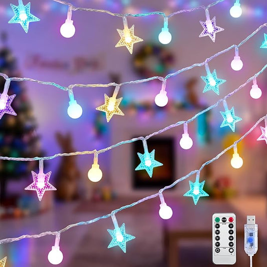 JMEXSUSS Easter Lights String Globe Star, 100 LED 33 FT Globe Star Lights Indoor, USB Easter String Lights Plug in for Indoor Spring Bedroom Porch Classroom Decor