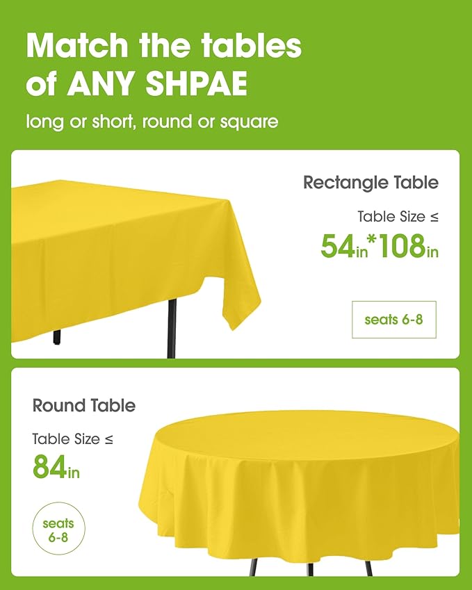 Pureegg Plastic Table Cloth Disposable 6 Pack, 54 x 108 Inch Table Cloths, Easter Party, Decorative Tablecloths, Rectangle, Lemon, Pastel Plastic Cover, Waterproof, Yellow