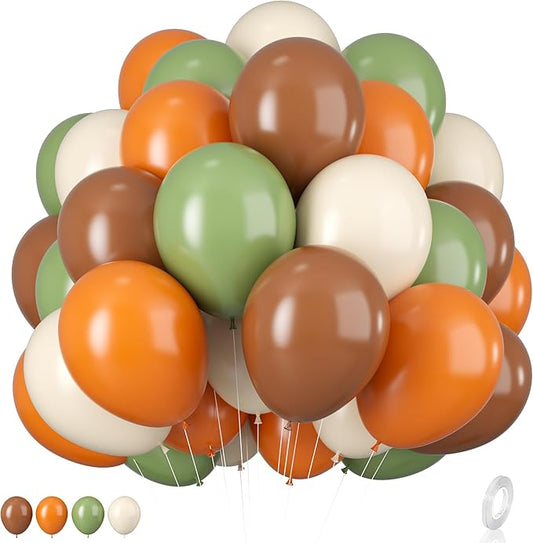 Sage Green and Orange Balloons, 12 Inch Green Brown Orange Balloons Olive Green Brown Beige Jungle Safari Wild Woodland Balloon for Birthday Wedding Baby Shower Party Decorations