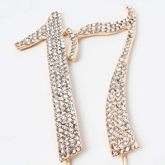 Bling Crystal Rhinestone 17 Birthday Cake Topper - Best Keepsake | 17th Party Decorations Gold
