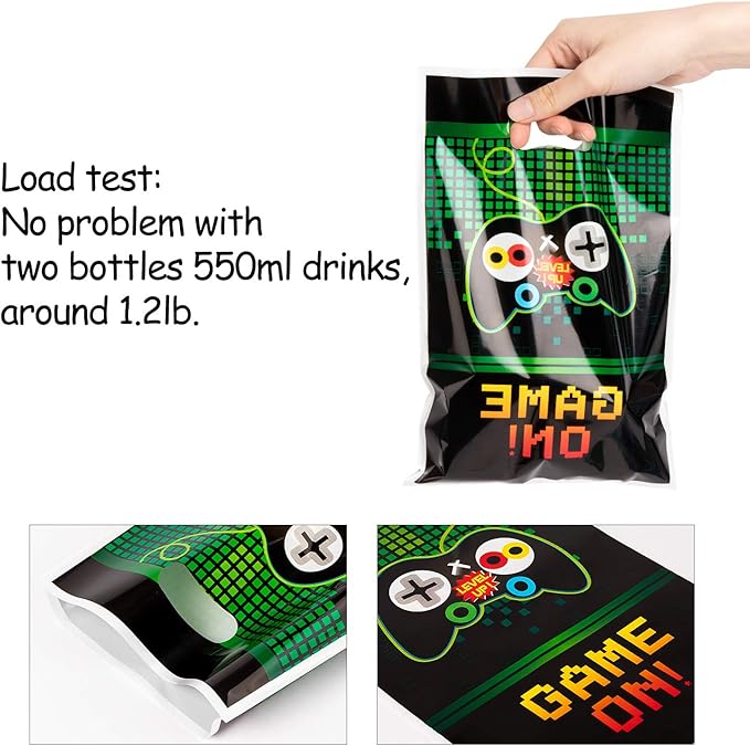 PANTIDE Video Games Party Favor Bags, Game On Plastic Loot Gifts Bags, Gaming Goody Candy Treat Bags for Video Game Themed Birthday Party Supplies Decorations, Set of 50