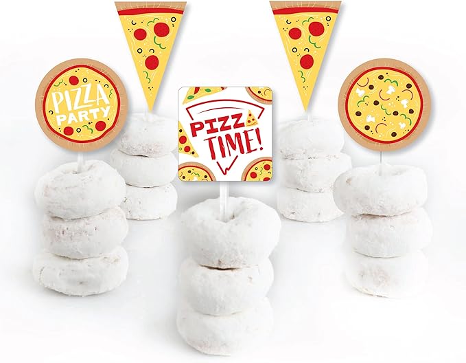 Big Dot of Happiness Pizza Party Time - Dessert Cupcake Toppers - Baby Shower or Birthday Party Clear Treat Picks - Set of 24
